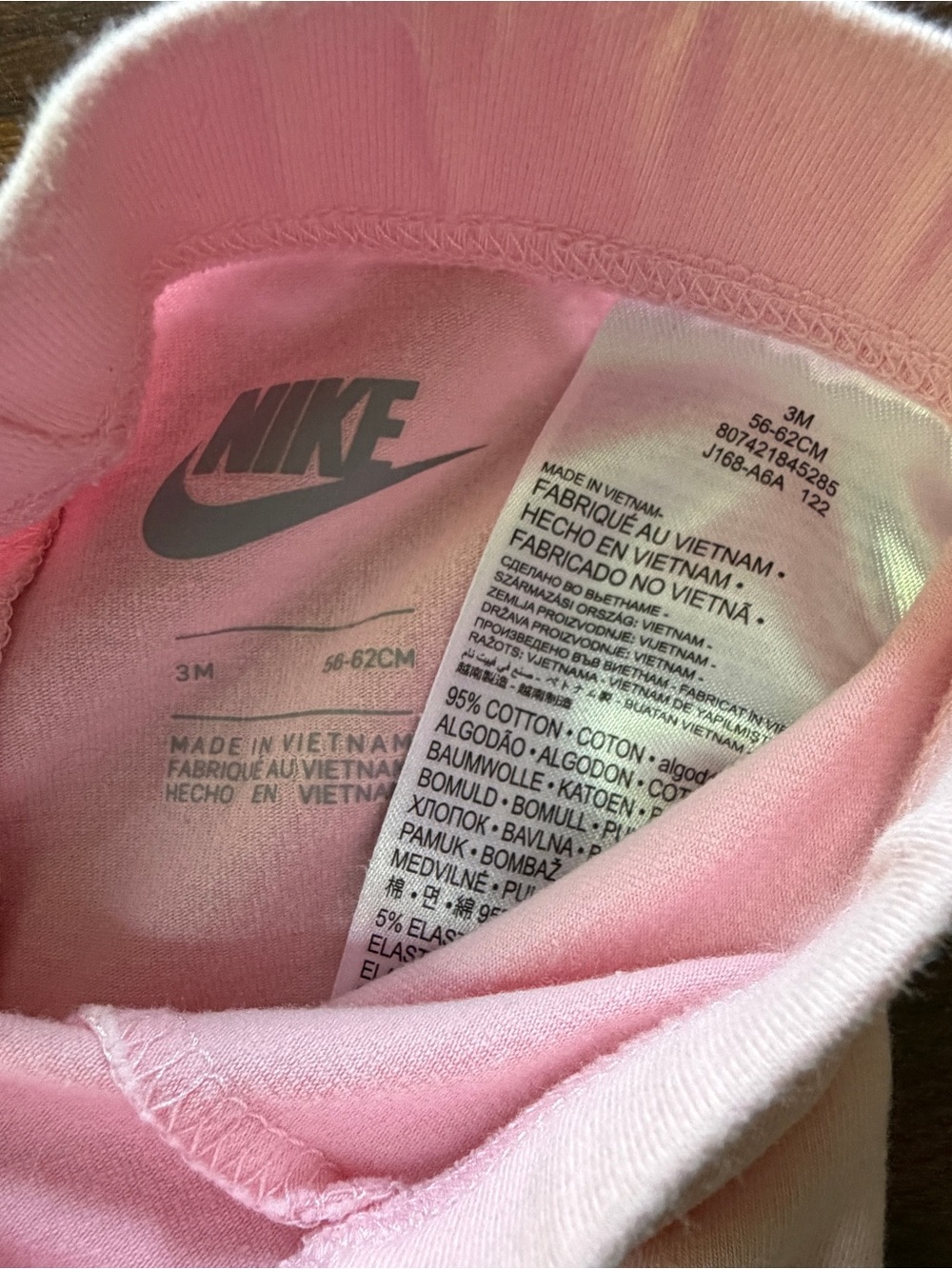 NIKE Light Pink Baby Girls' Leggings with Purple Logo 3M - Picture 3 of 3